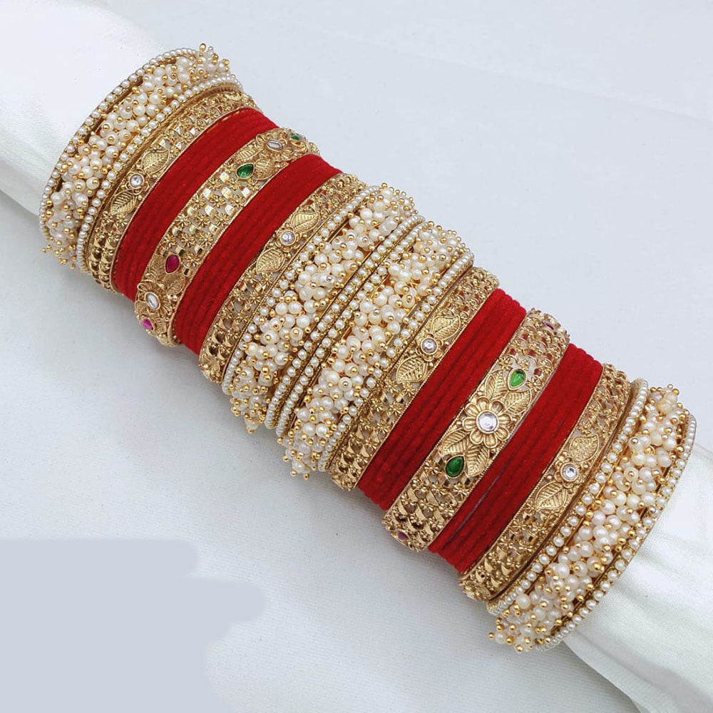 Pooja Bangles Ethnic Traditions Pota Stone And Pearl Bangles Set