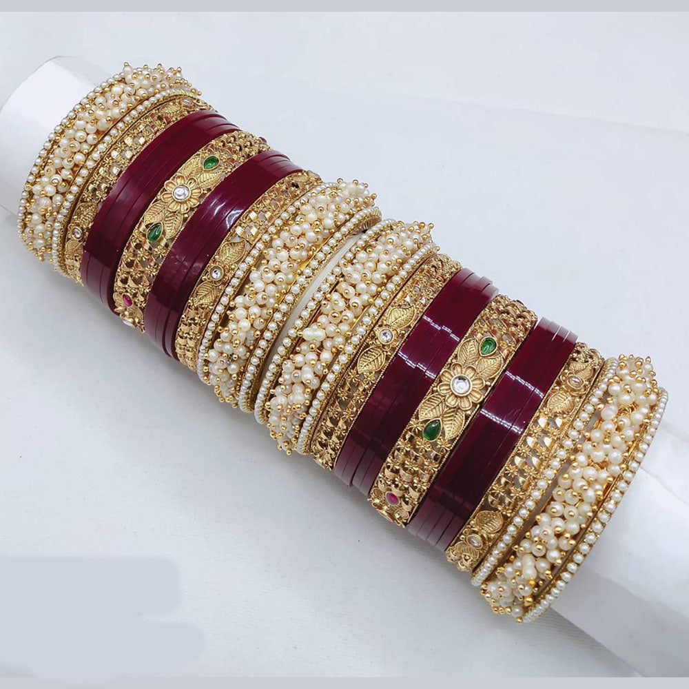 Pooja Bangles Ethnic Traditions Pota Stone And Pearl Bangles Set