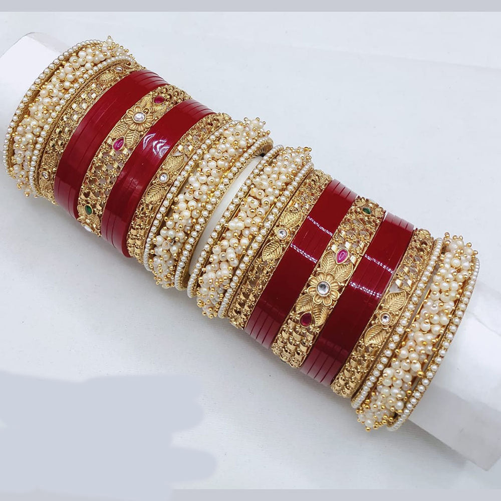 Pooja Bangles Ethnic Traditions Pota Stone And Pearl Bangles Set