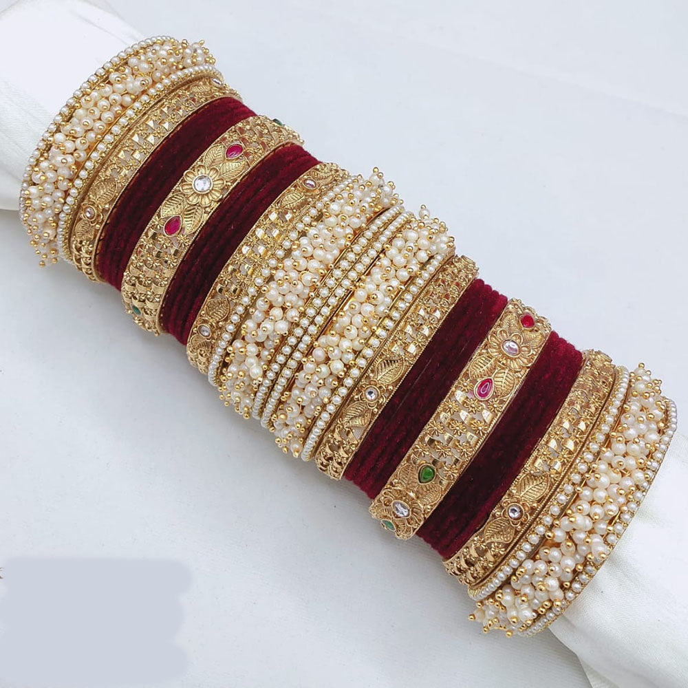Pooja Bangles Ethnic Traditions Pota Stone And Pearl Bangles Set