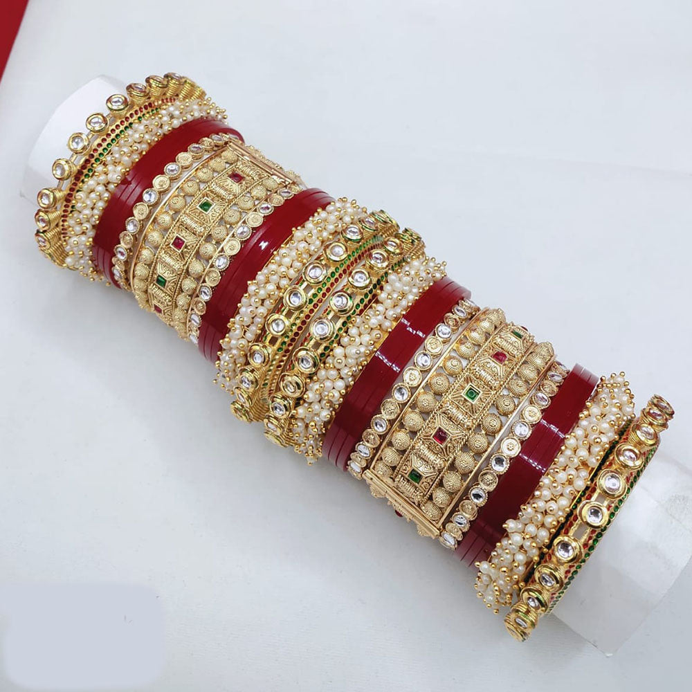 Pooja Bangles Ethnic Traditions Pota Stone And Pearl Bangles Set