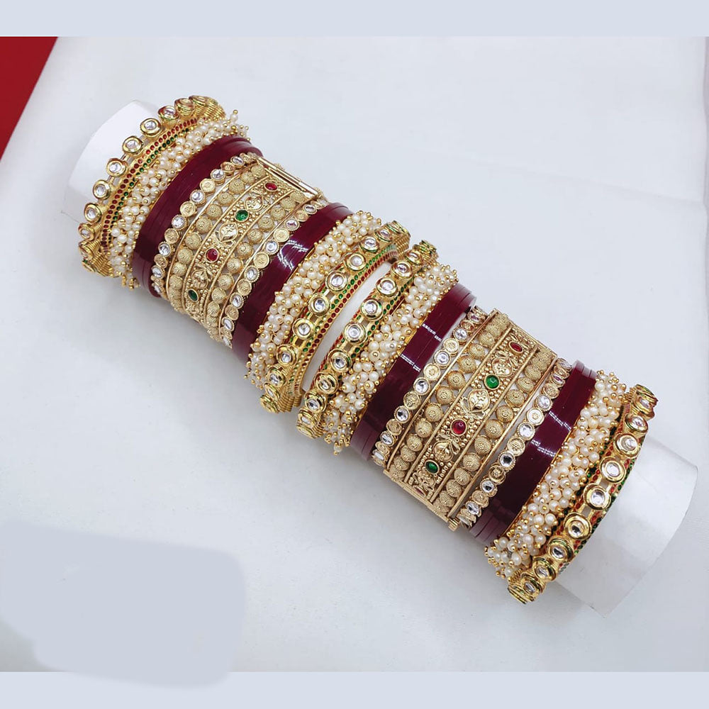 Pooja Bangles Ethnic Traditions Pota Stone And Pearl Bangles Set