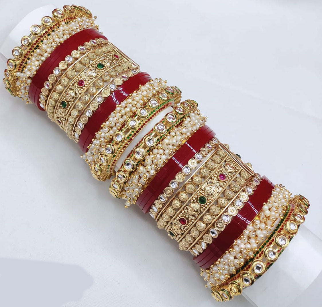 Pooja Bangles Ethnic Traditions Pota Stone And Pearl Bangles Set
