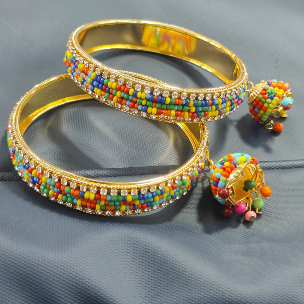 Pooja Bangles Designer Rainbow Austrian Stone And Beads Bangle Set