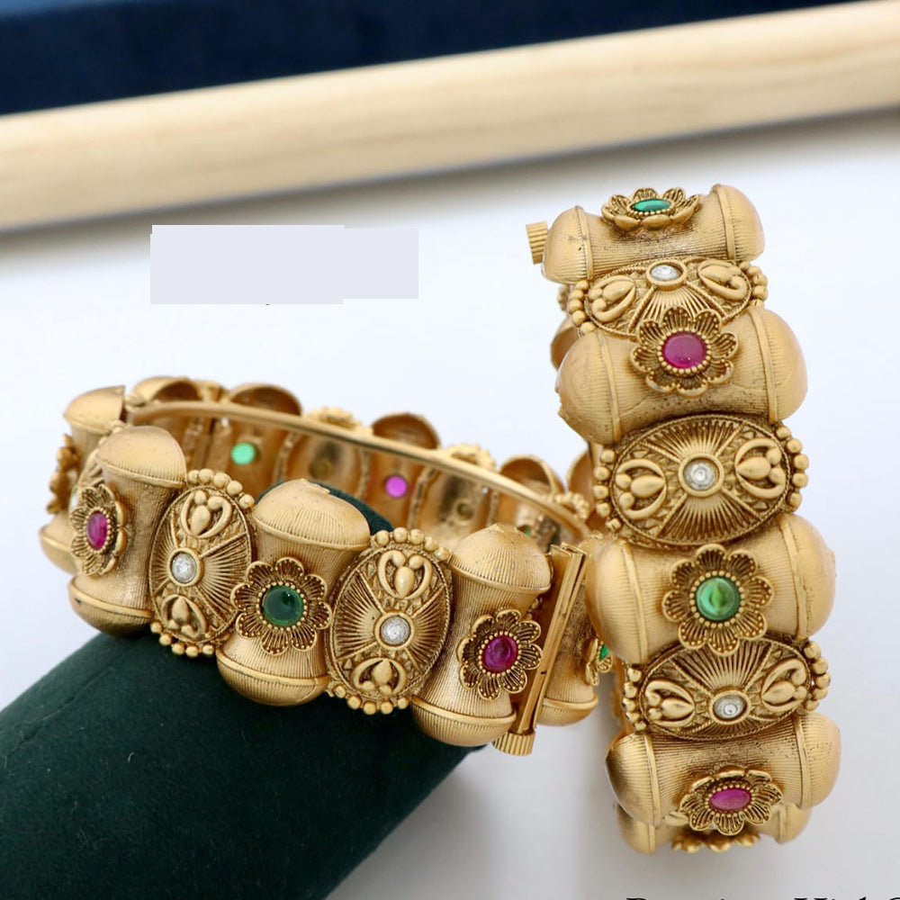 Pooja Bangles Beautiful Kundan Stone Openable Kada Bangles Set For Special Occassions