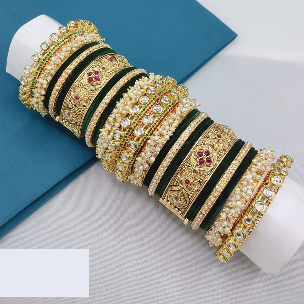Pooja Bangles Traditional Kundan And Pearl Velvet Bangles Set Perfect For Wedding