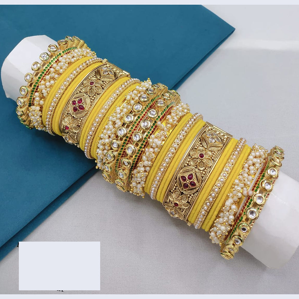 Pooja Bangles Traditional Kundan And Pearl Velvet Bangles Set Perfect For Wedding