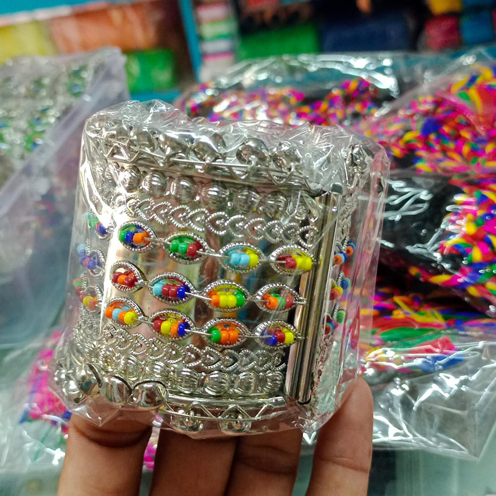 Pooja Bangles Designer Oxidised Plated Multi-Color Pearl And Ghungroo Openable Kada