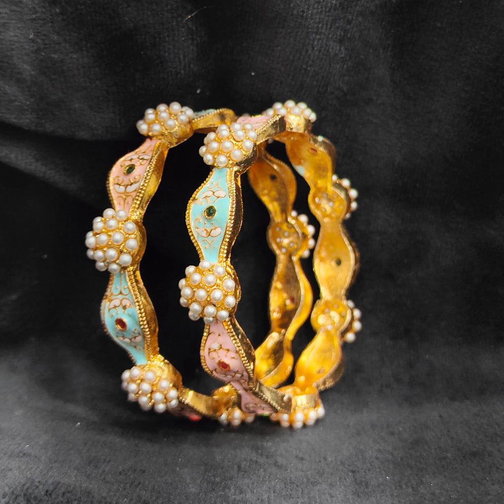 Pooja Bangles Graceful Pota Stone And Pearl Meenakari Bangles Set