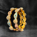 Pooja Bangles Graceful Pota Stone And Pearl Meenakari Bangles Set