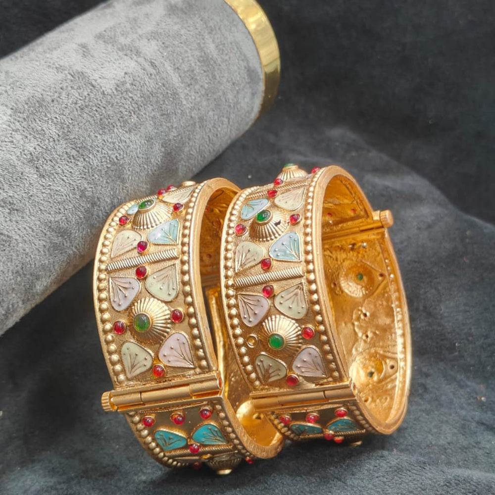 Pooja Bangles Timeless Pota Stone And Meenakari Openable Bangles Set
