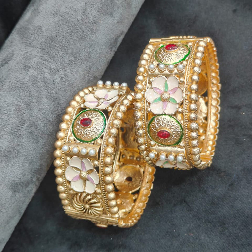 Pooja Bangles Timeless Pota Stone And Meenakari Openable Bangles Set