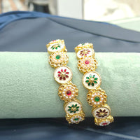 Pooja Bangles Handcrafted Pota Stone And Pearl Meenakari Bangles Set