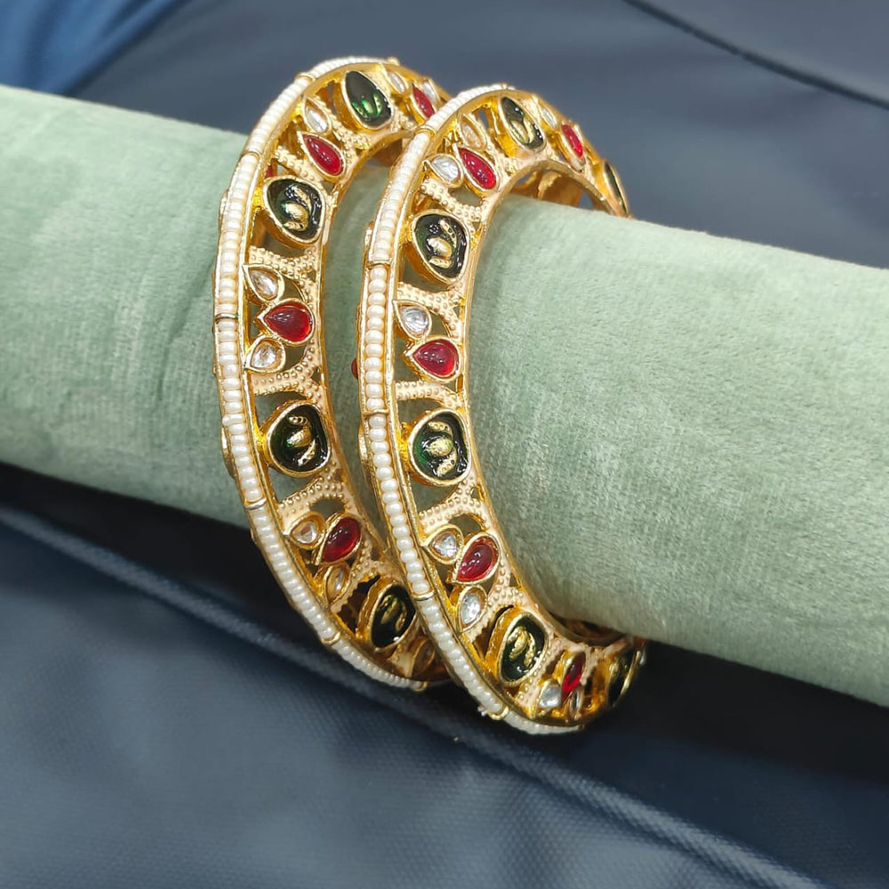 Pooja Bangles Handcrafted Pota Stone And Pearl Meenakari Bangles Set