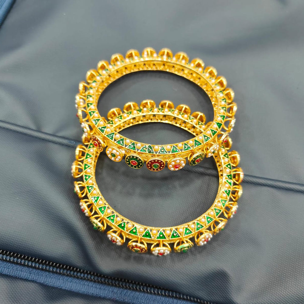 Pooja Bangles Handcrafted Pota Stone And Pearl Meenakari Bangles Set