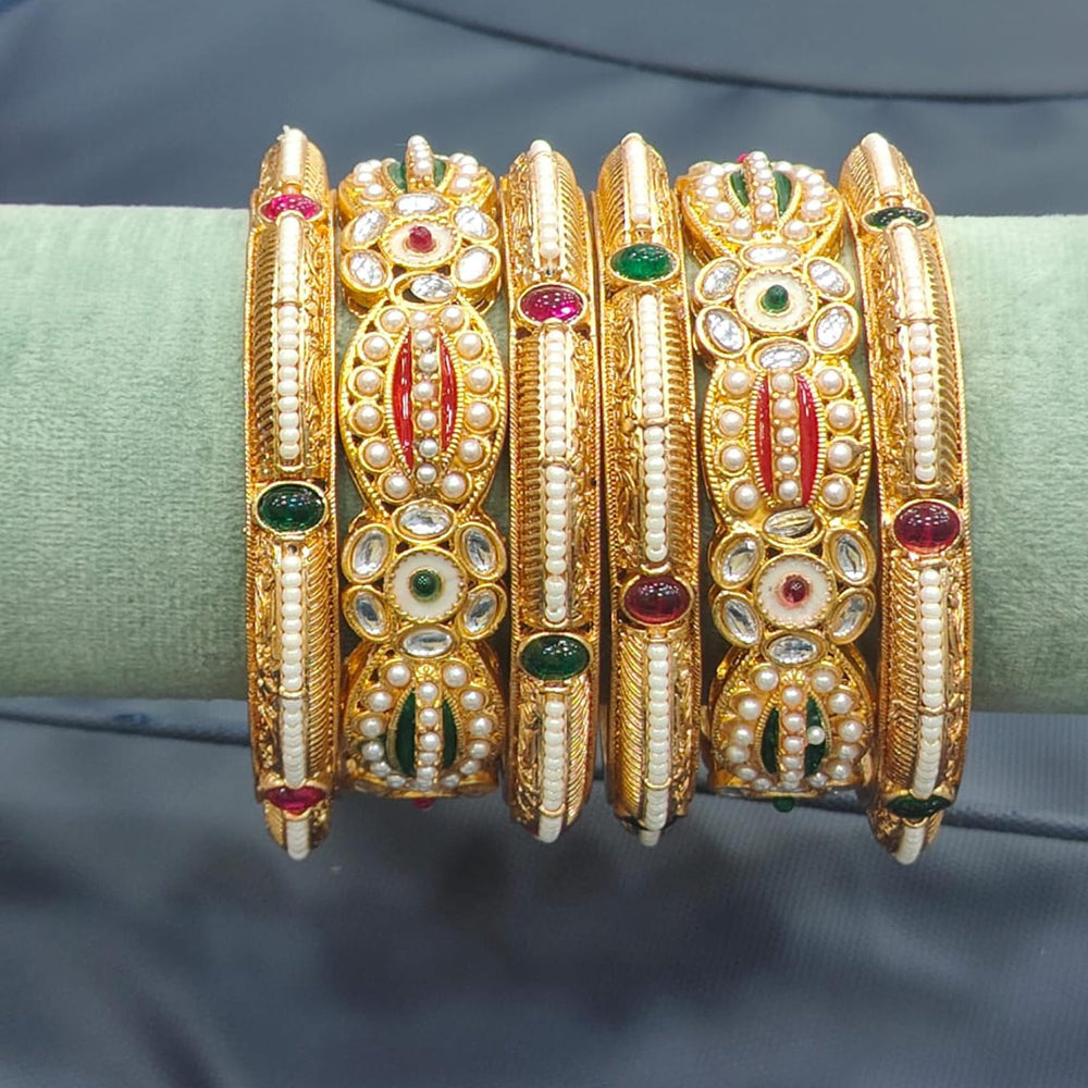 Pooja Bangles Handcrafted Pota Stone And Pearl Meenakari Bangles Set
