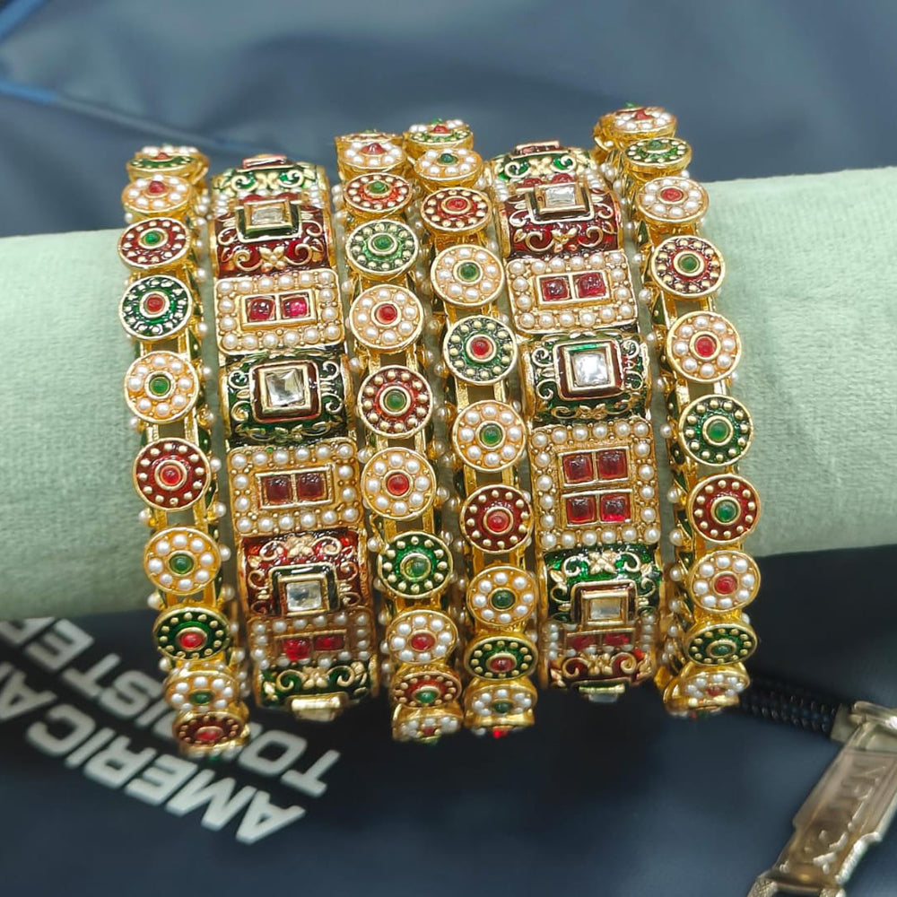 Pooja Bangles Handcrafted Pota Stone And Pearl Meenakari Bangles Set