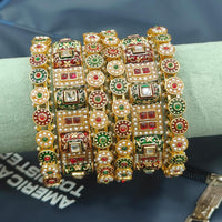 Pooja Bangles Handcrafted Pota Stone And Pearl Meenakari Bangles Set