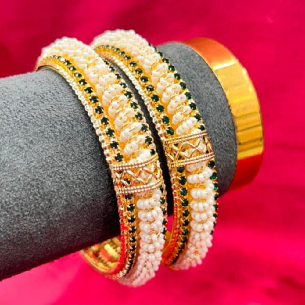 Pooja Bangles Premium Sparkling Austrian Stone And Pearl Bangles Set