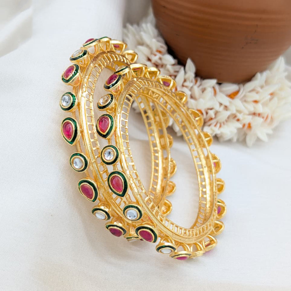 Pooja Bangles Rajwadi Look Kundan Stone And Meenakari Bangles Set