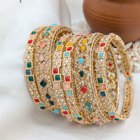 Pooja Bangles Premium Crystal Stone And Austrian Stone Bangles Set