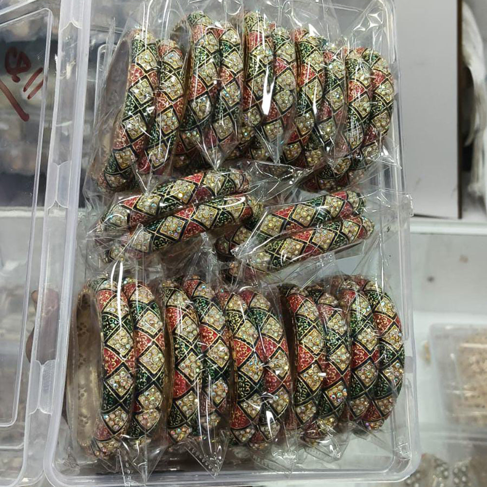 Pooja Bangles Rajwadi Look Kundan Stone And Meenakari Bangles Set ( 1 Piece Only )