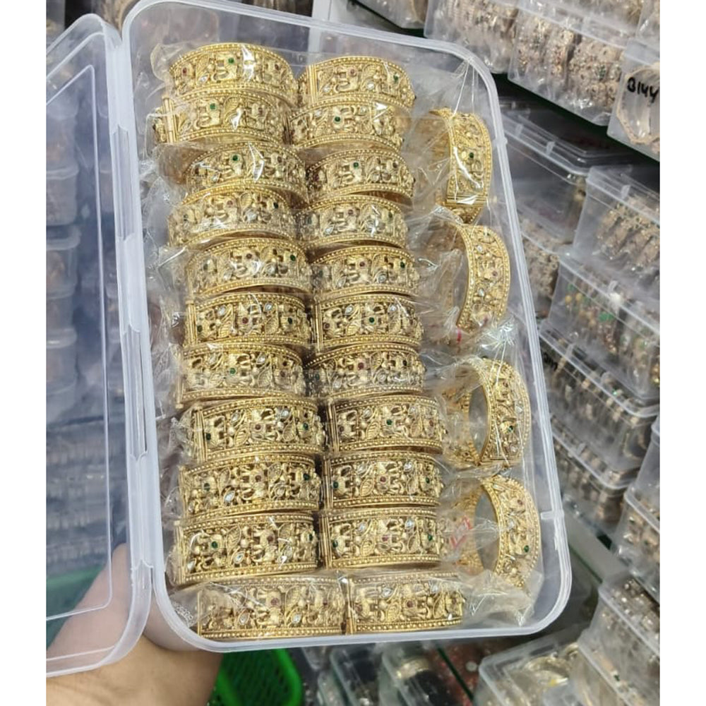 Pooja Bangles Elegant Pota Stone Openable Bangles Set (1  Piece Only)