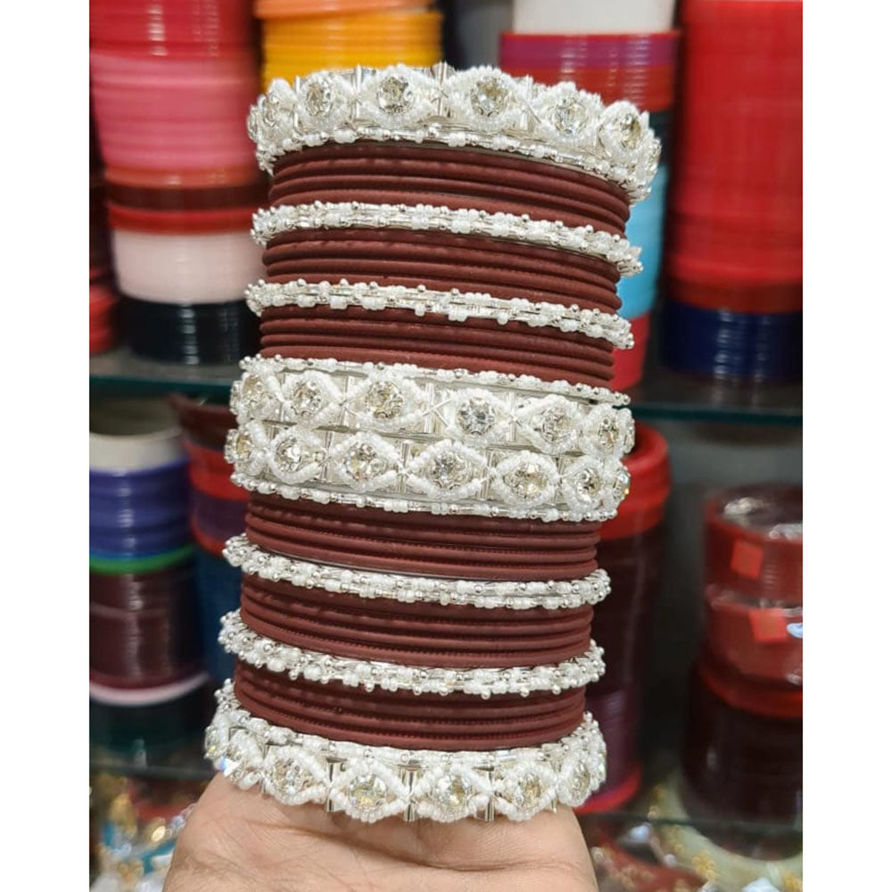 Pooja Bangles Royal Austrian Stone And Pearl Designer Bangles Set