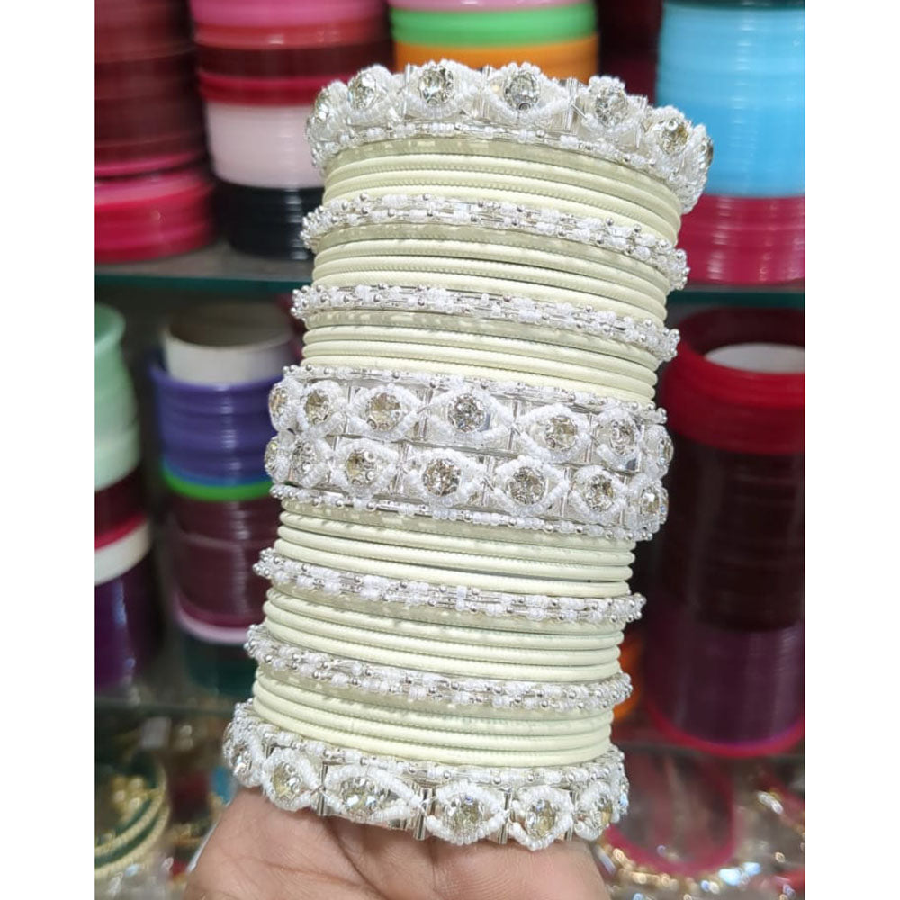 Pooja Bangles Royal Austrian Stone And Pearl Designer Bangles Set