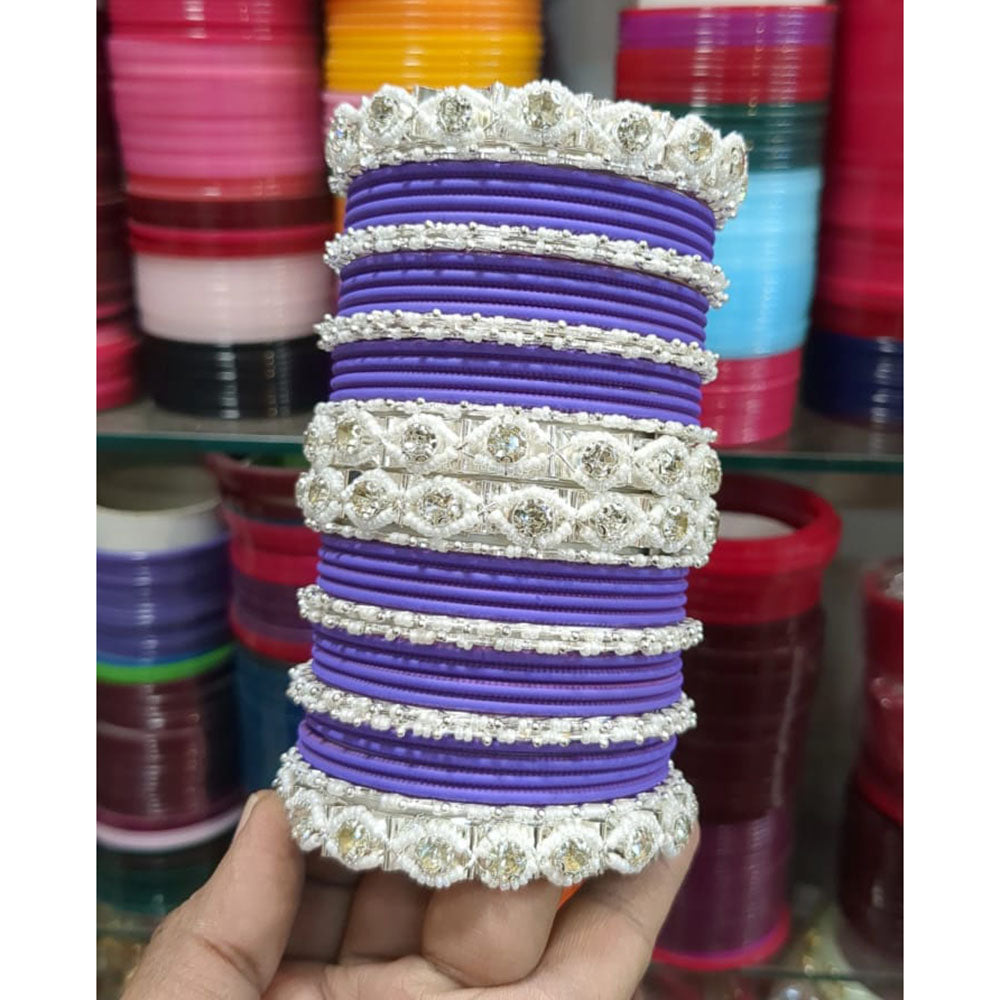 Pooja Bangles Royal Austrian Stone And Pearl Designer Bangles Set