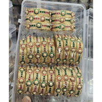 Pooja Bangles Antique Finish Pota Stone And Pearl Meenakari Bangles Set