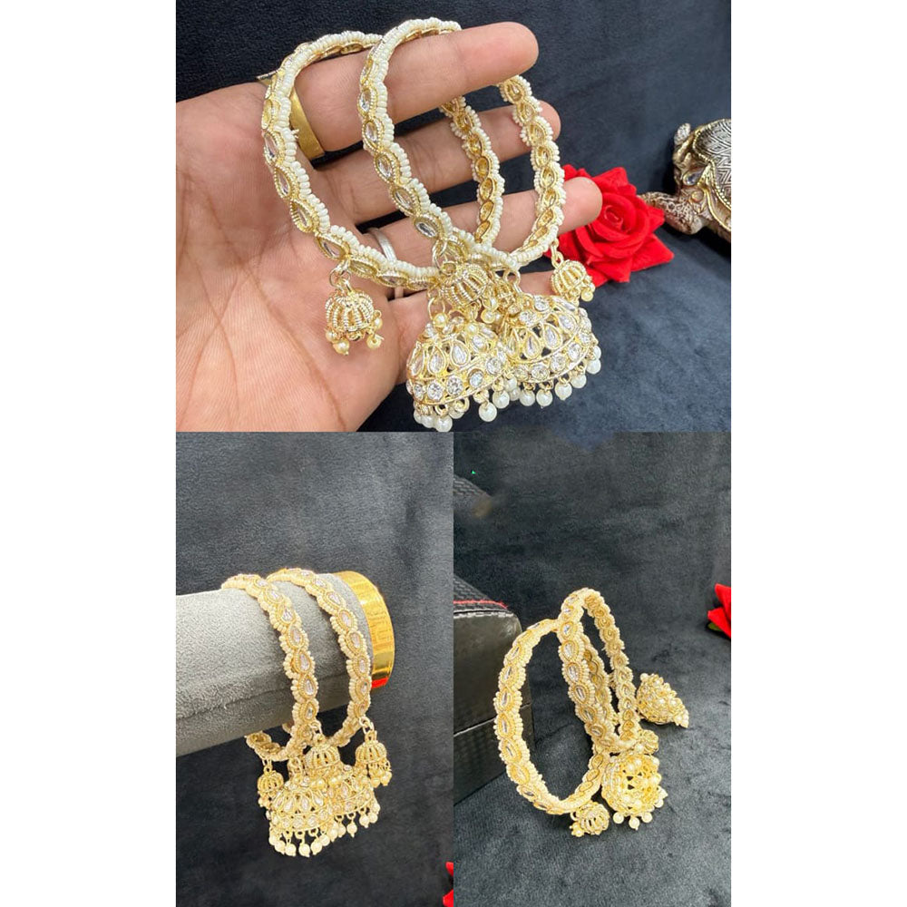 Pooja Bangles Classic Kundan Stone And Pearl Bangles Set