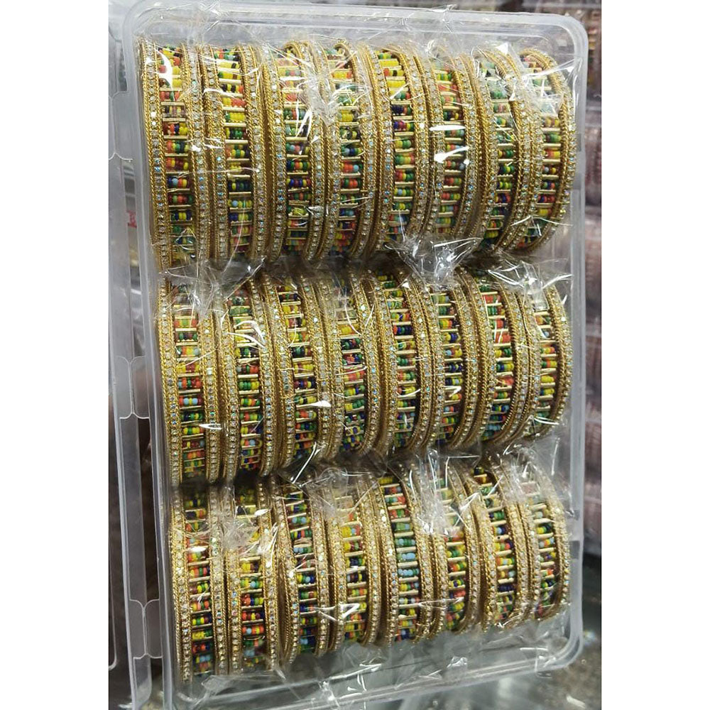 Pooja Bangles Radiant Rainbow Austrian Stone And Pearl Bangles Set