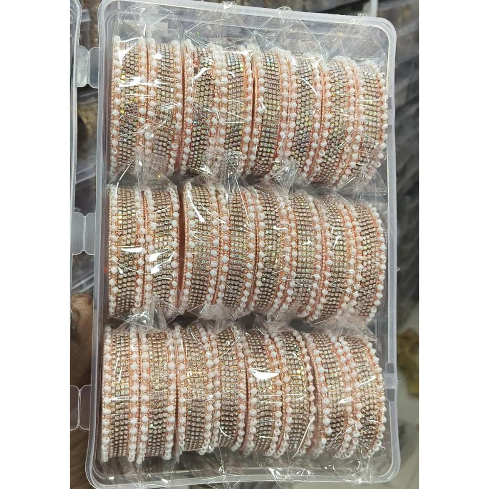 Pooja Bangles Royal Rainbow Austrian Stone And Pearl Ethnic Bangles Set   (1 Set Only )