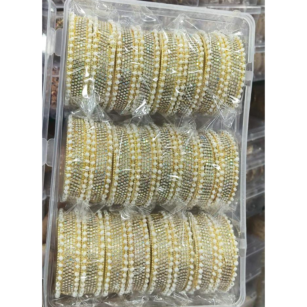 Pooja Bangles Royal Rainbow Austrian Stone And Pearl Ethnic Bangles Set   (1 Set Only )