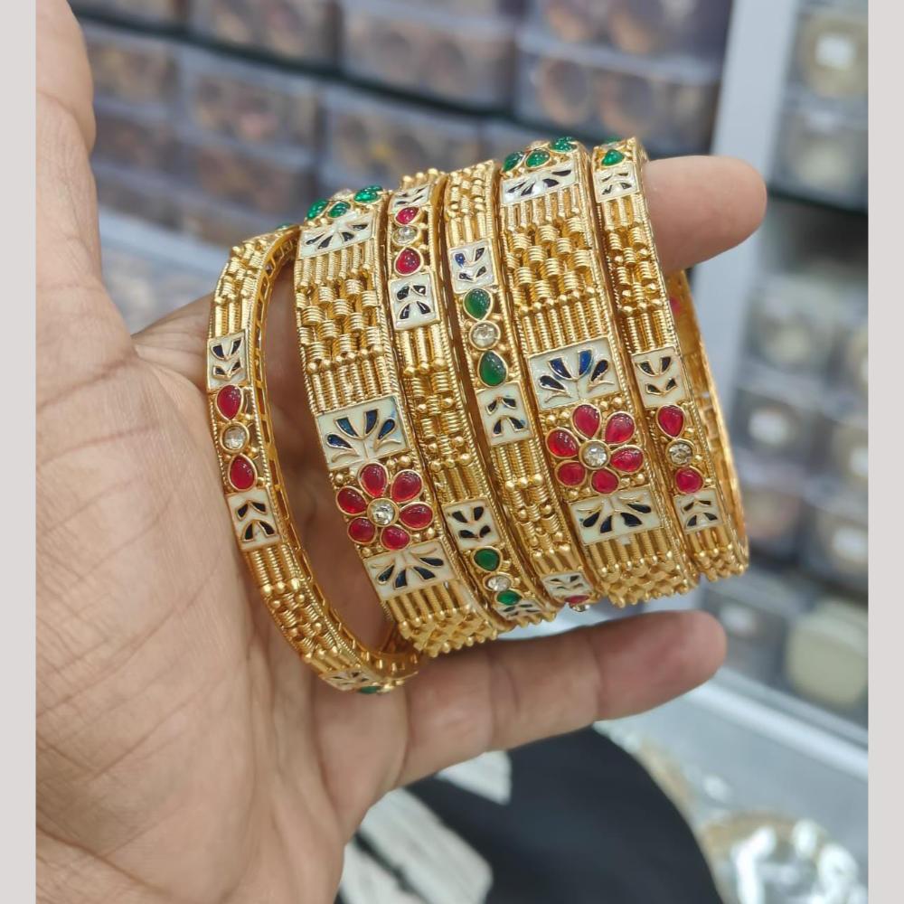Pooja Bangles Designer Pota Stone And Meenakari Bangles Set   