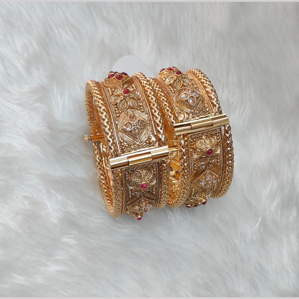 Pooja Bangles Pota Stone And Pearl Designer Openable Bangles Set