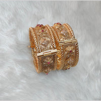 Pooja Bangles Pota Stone And Pearl Designer Openable Bangles Set