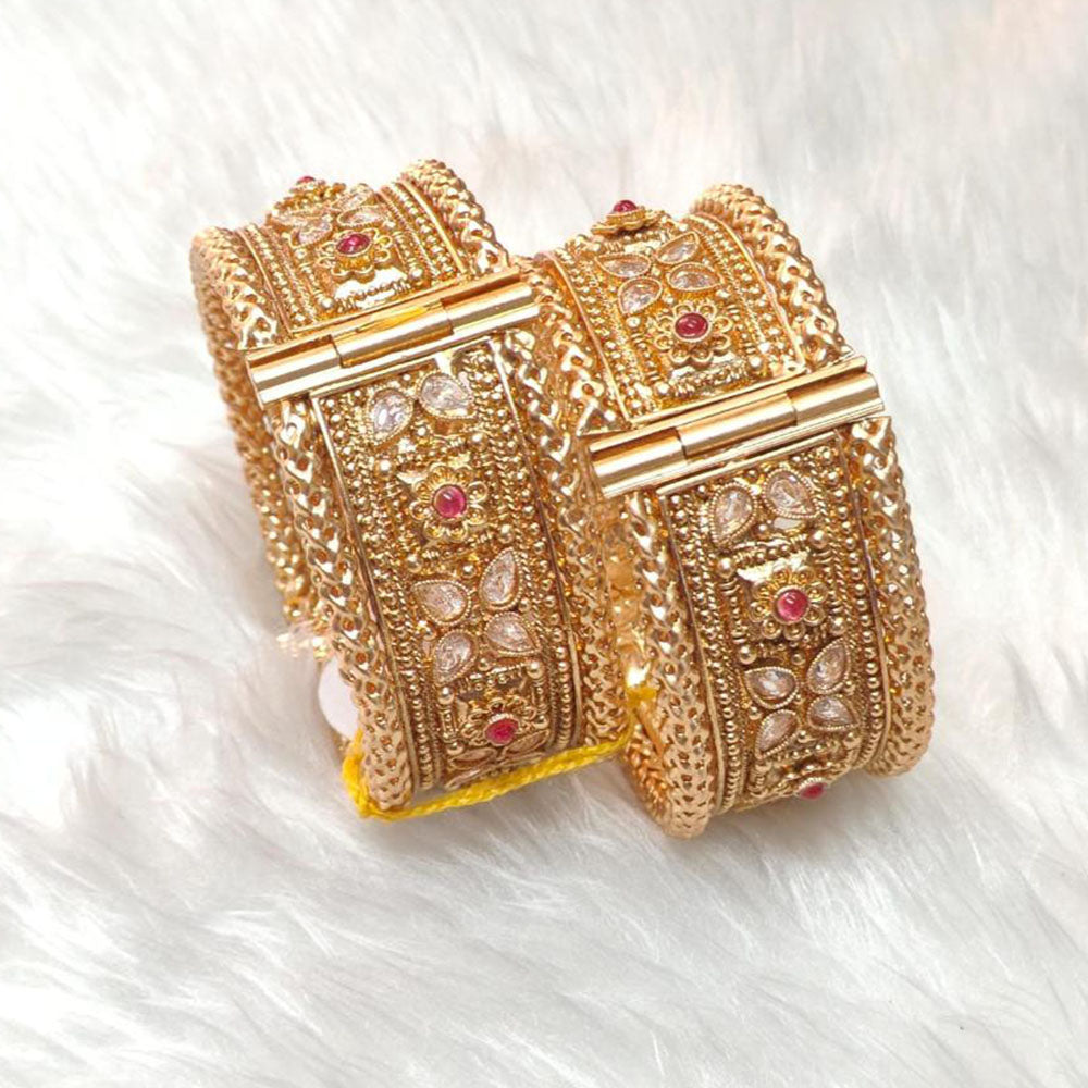 Pooja Bangles Pota Stone And Pearl Designer Openable Bangles Set