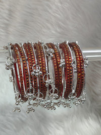 Pooja Bangles Rhodium Plated Stylish Raindrop Pattern Glass Kashmirir Bangles Set