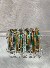 Pooja Bangles Rhodium Plated Stylish Raindrop Pattern Glass Kashmirir Bangles Set