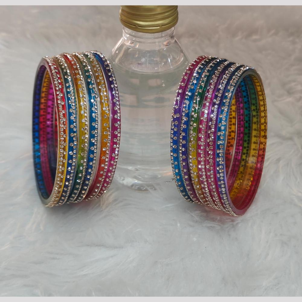 Pooja Bangles Stylish Austrian Stone Multi Color Glass Bangles Set