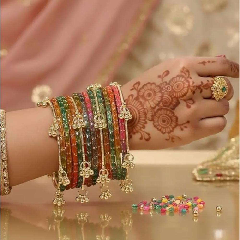 Pooja Bangles Classic Kashmiri Ghungroo Raindrop Glass Bangles Set 