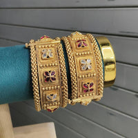 Pooja Bangles Glamorous Pota Stone Openable Bangles Set