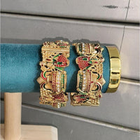 Pooja Bangles Classic Pota Stone And Meenakari Openable Bangles Set