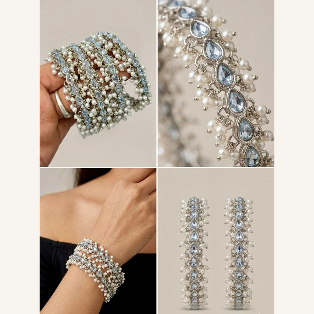 Pooja Bangles Heritage Crystal Stone And Pearl Bangles Set