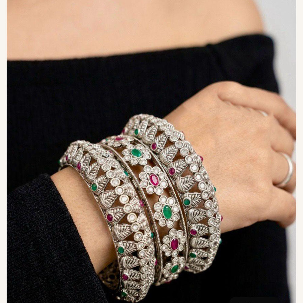 Pooja Bangles Oxidised Finish Austrian Stone Designer Bangles Set