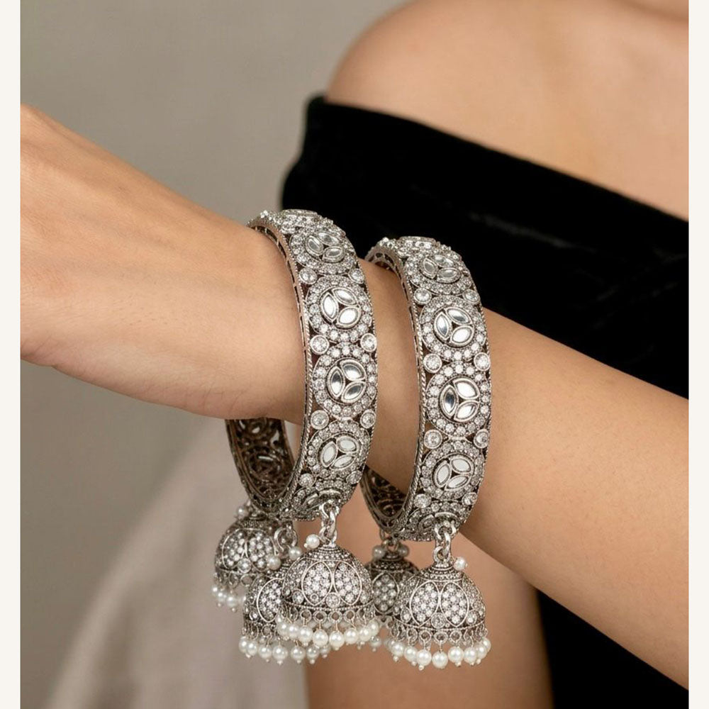 Pooja Bangles Oxidised Finish Kundan Stone And Pearl Designer Bangles Set