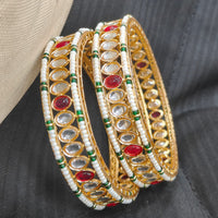 Pooja Bangles Elegant Kundan Stone And Pearl Meenakari Designer Bangles Set