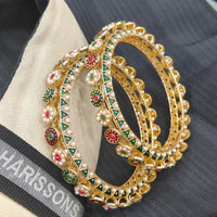Pooja Bangles Elegant Kundan Stone And Pearl Meenakari Designer Bangles Set